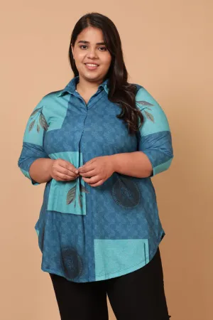 Teal Blocks Centre Pleat Top