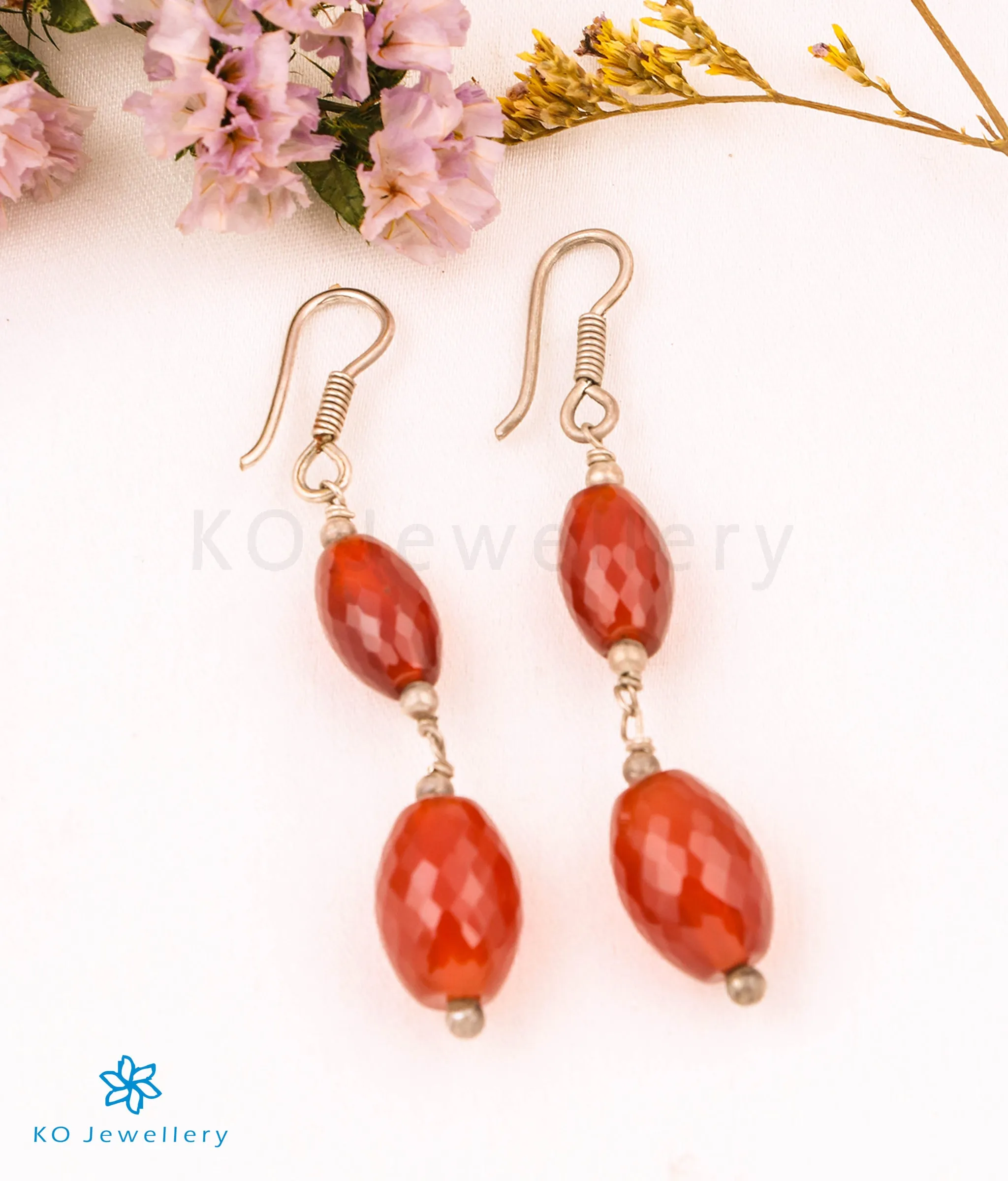 The Red Onyx Silver Gemstone Earring