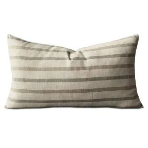 Urban Rustic Neutral Gray Wide Stripe Linen Luxury Lumbar Pillow Cover 15x26