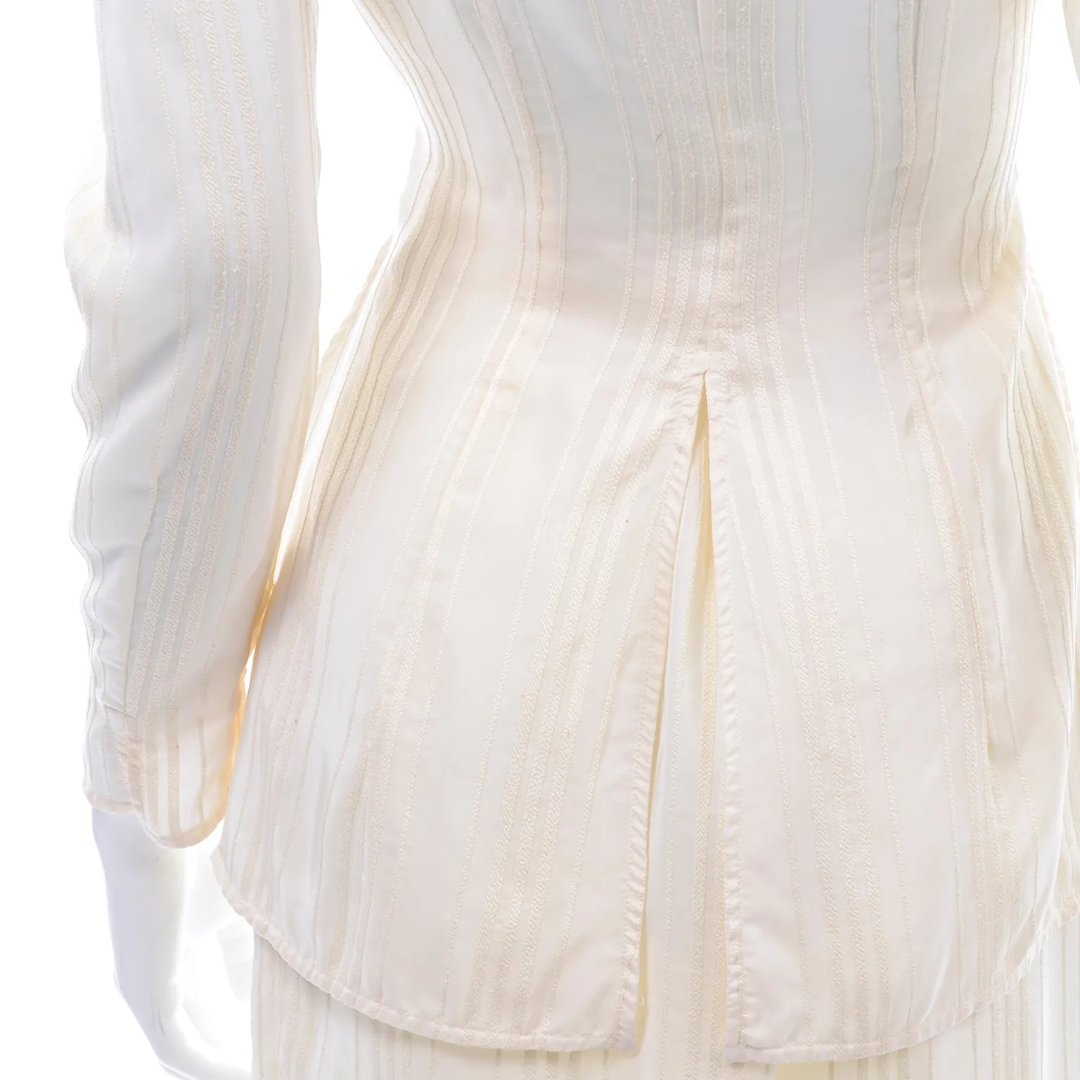 Valentino Vintage Tonal Stripe Cream Silk Wide Leg Pants & Blouse Outfit