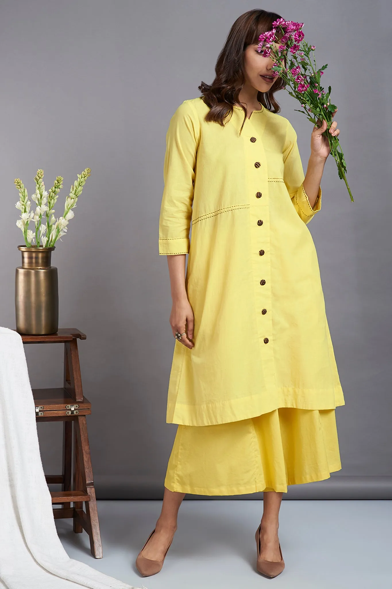 valley sun - button down tunic kurta with hand stitched details