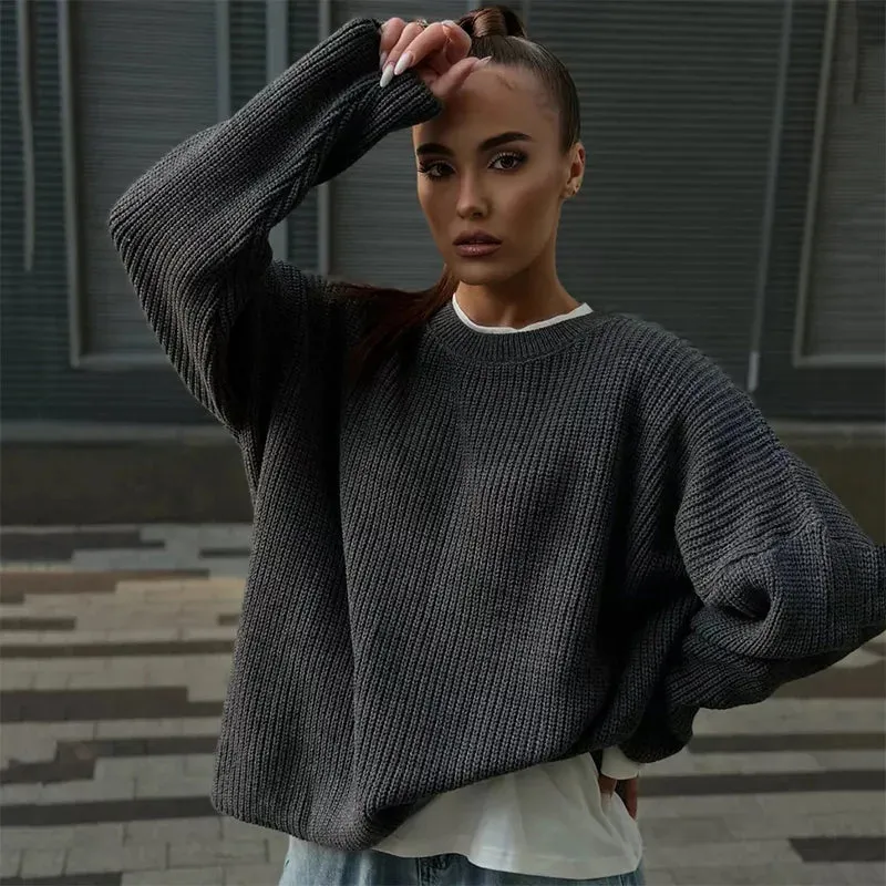 Wenkouban-Christmas Thanksgiving outfits_Casual Elegant Striped Cozy Oversize Autumnal Gray Fashionable Sweater