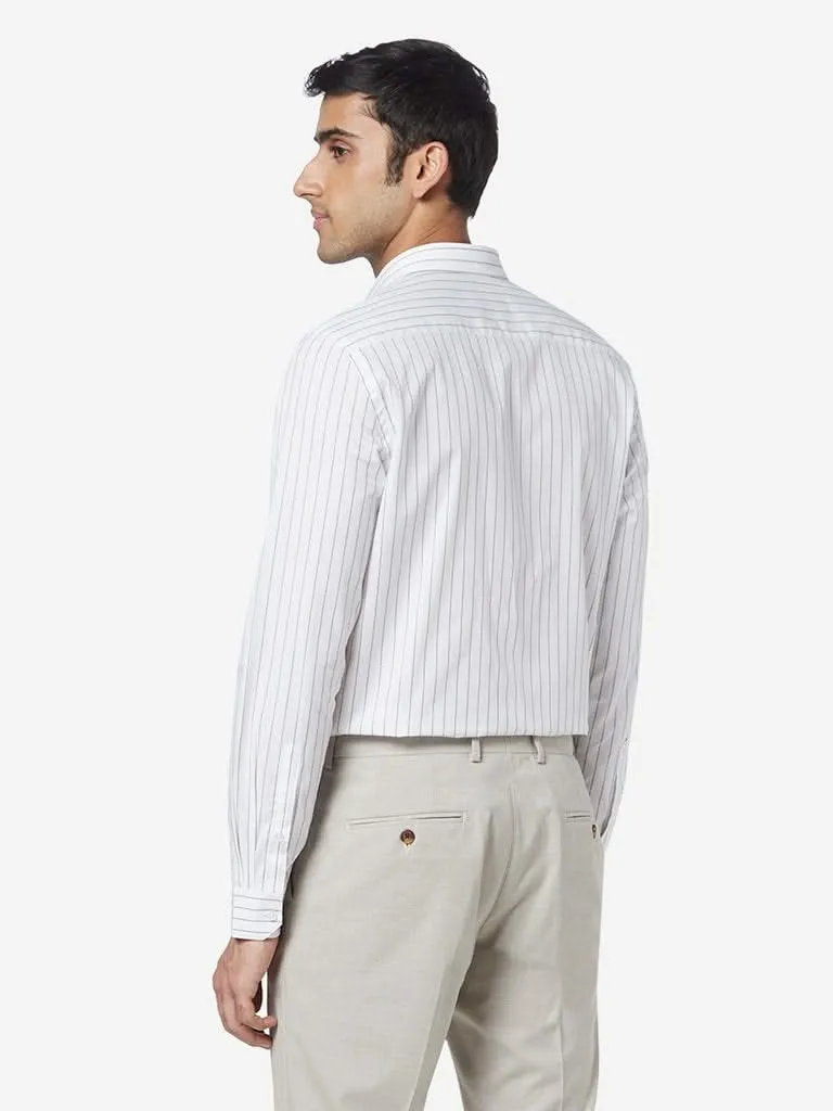 WES Formals White Striped Slim-Fit Shirt