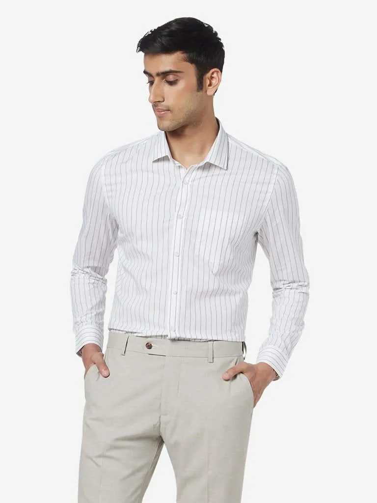 WES Formals White Striped Slim-Fit Shirt