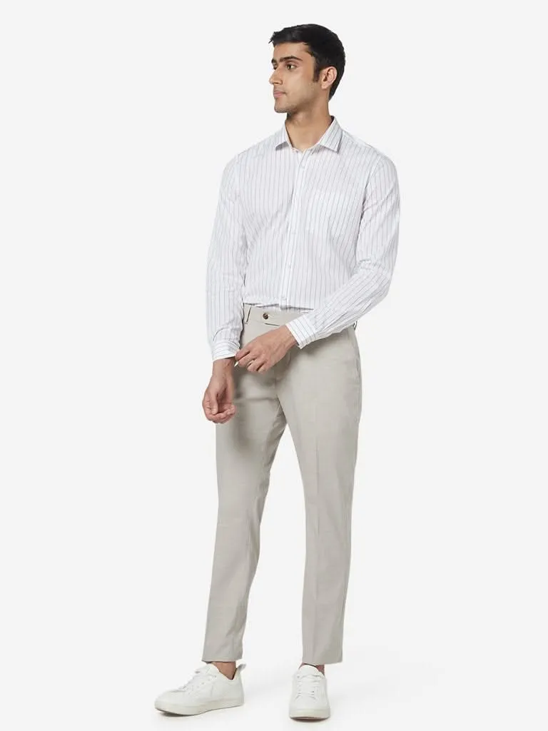 WES Formals White Striped Slim-Fit Shirt