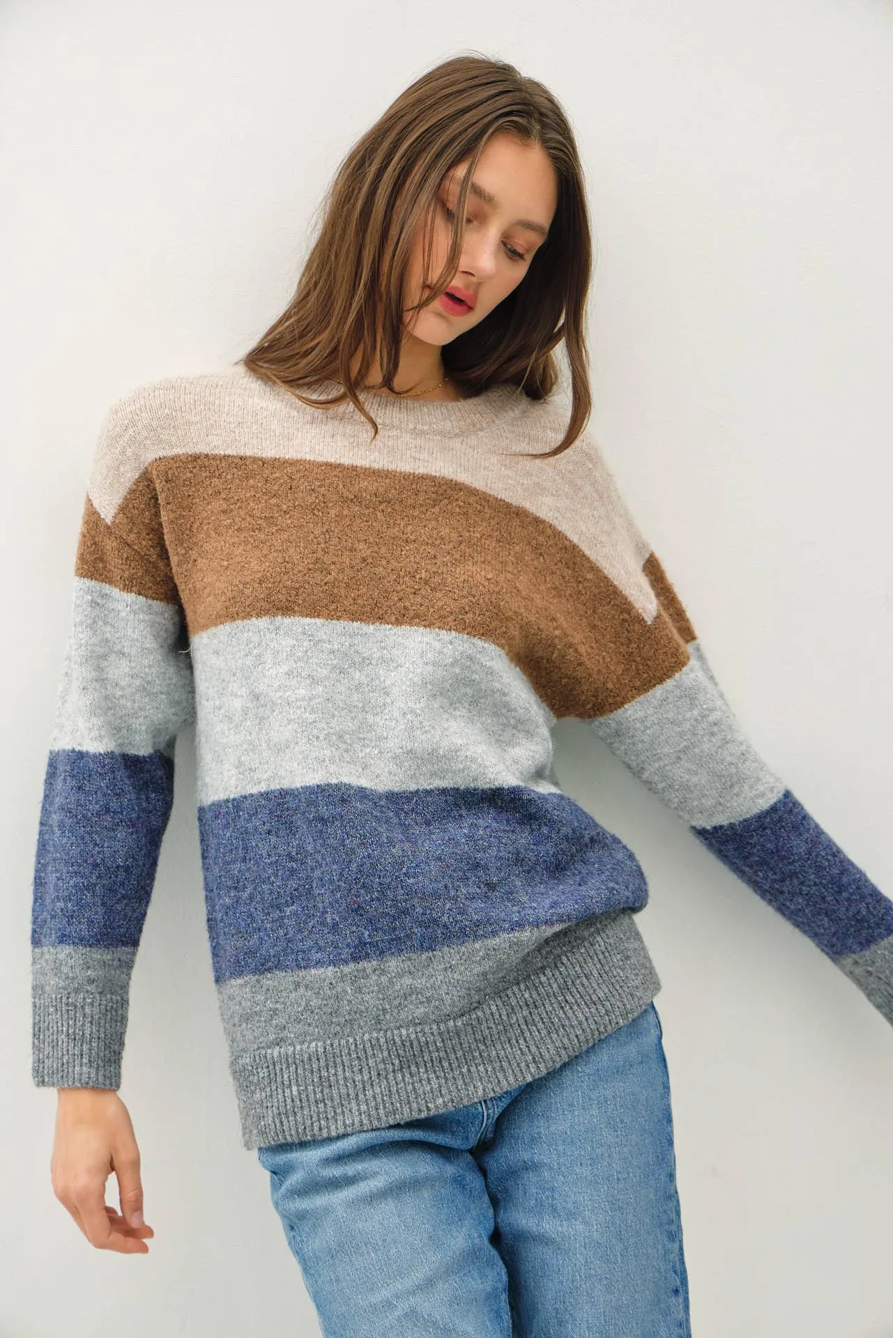 WOOL BLEND COLOR GRADIENT SWEATER