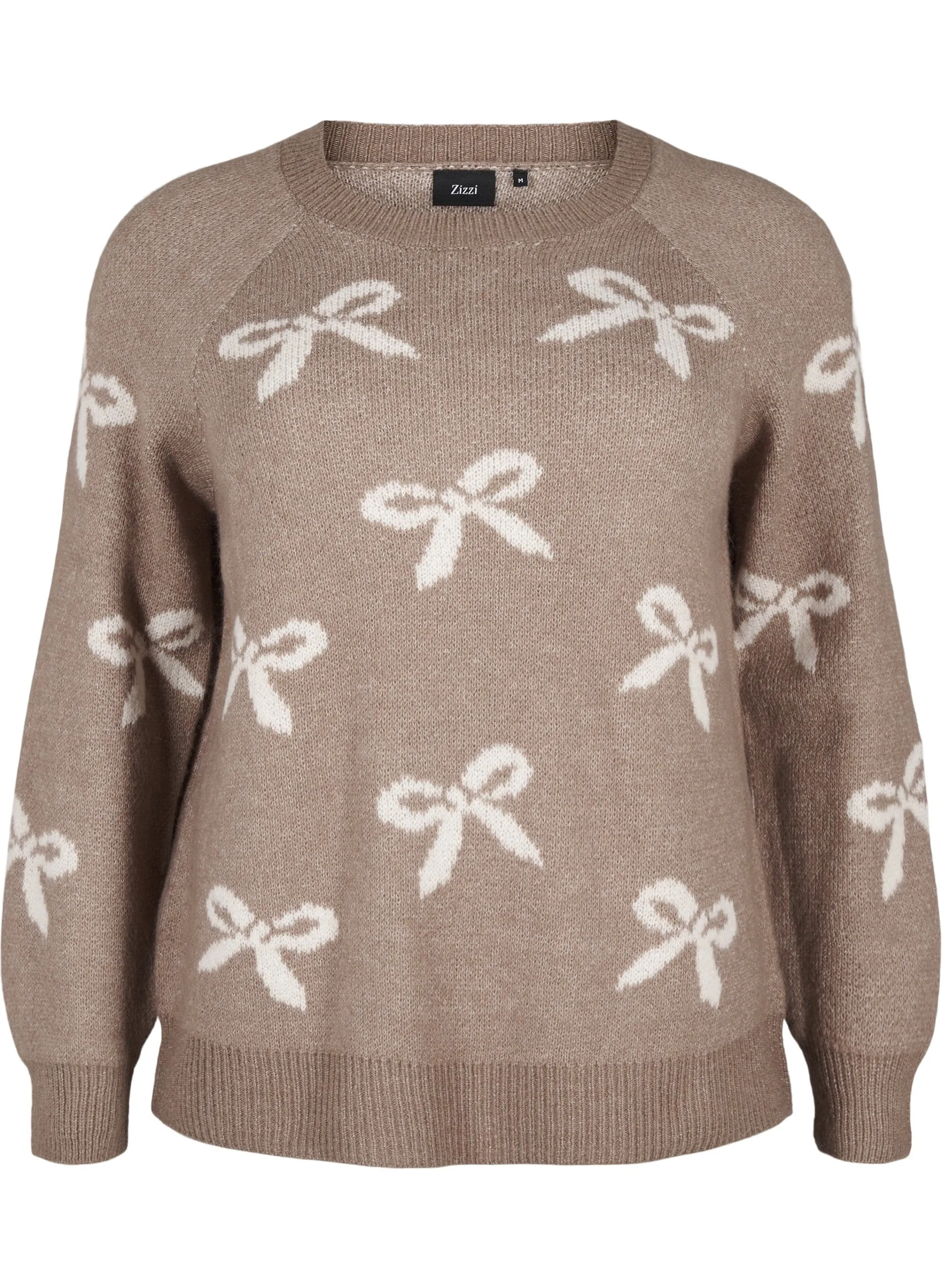 Zizzi Bowy Knit Jumper in Beige