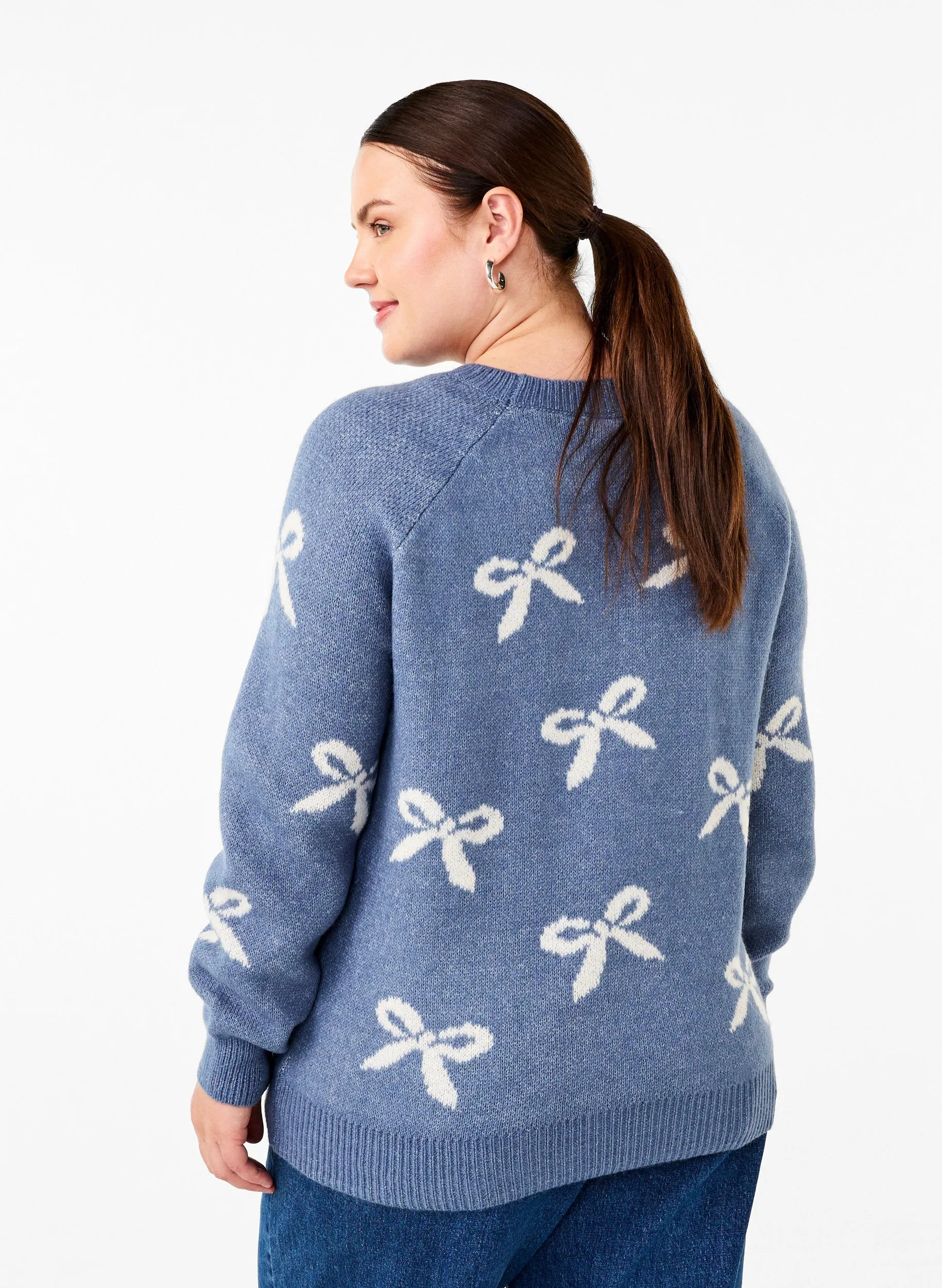 Zizzi Bowy Knit Jumper in Blue