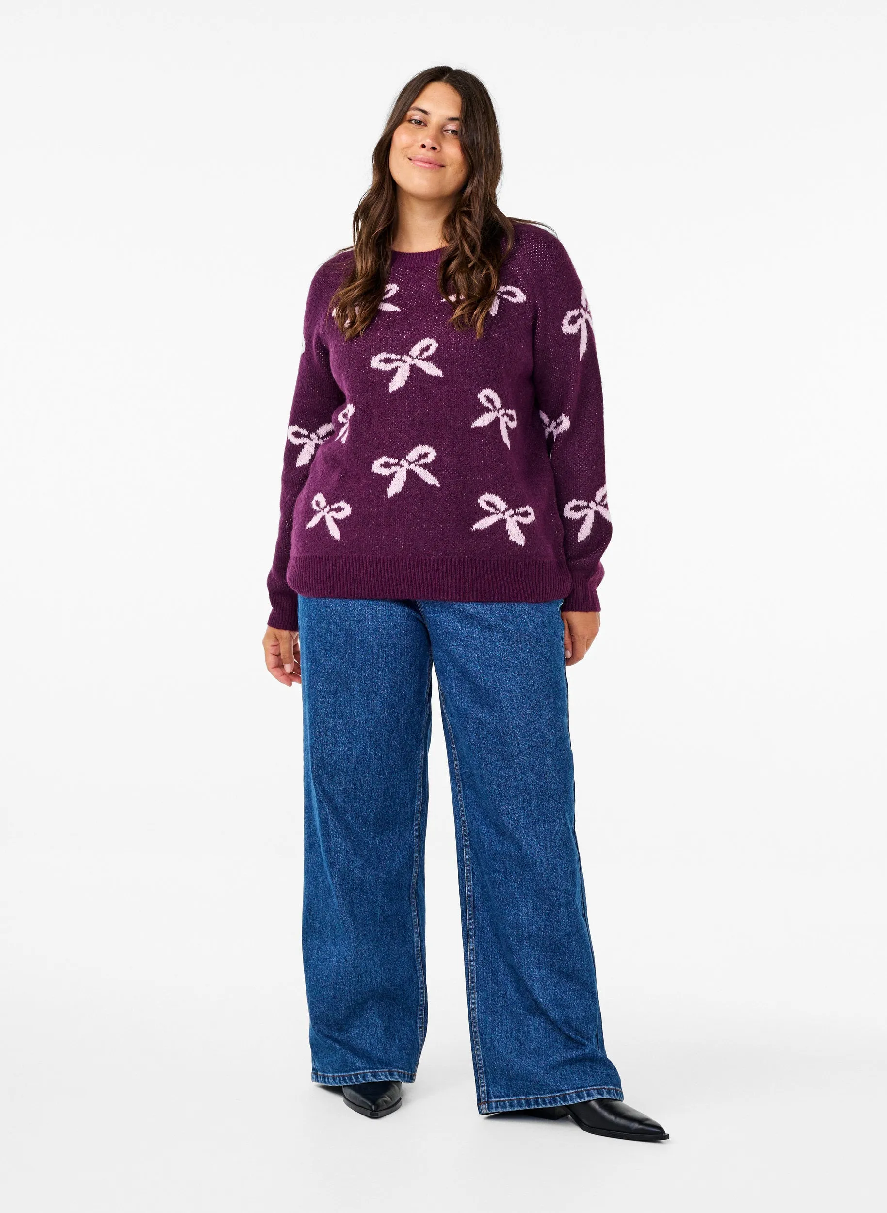 Zizzi Bowy Knit Jumper in Purple